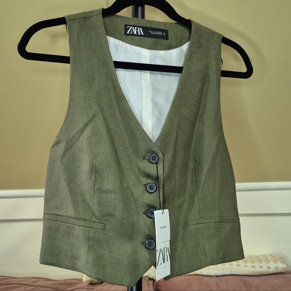 Zara Olive Green Buttoned Vest
